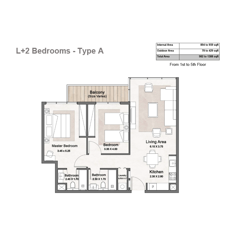 Floor Plan: L + 2 -BEDROOMS - TYPE A