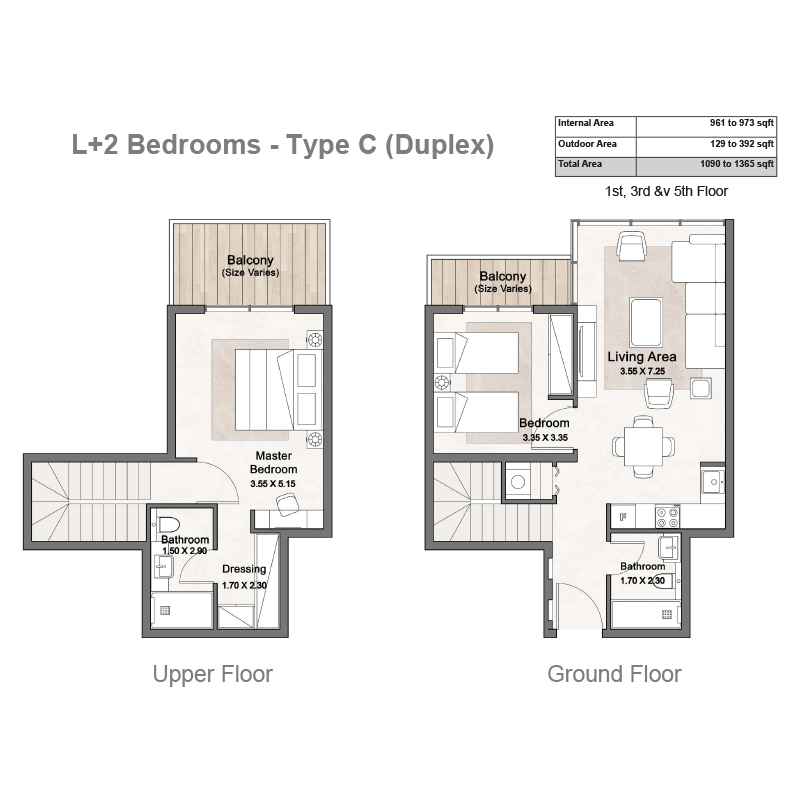 Floor Plan: L + 2 -BEDROOMS - TYPE C (DUPLEX)