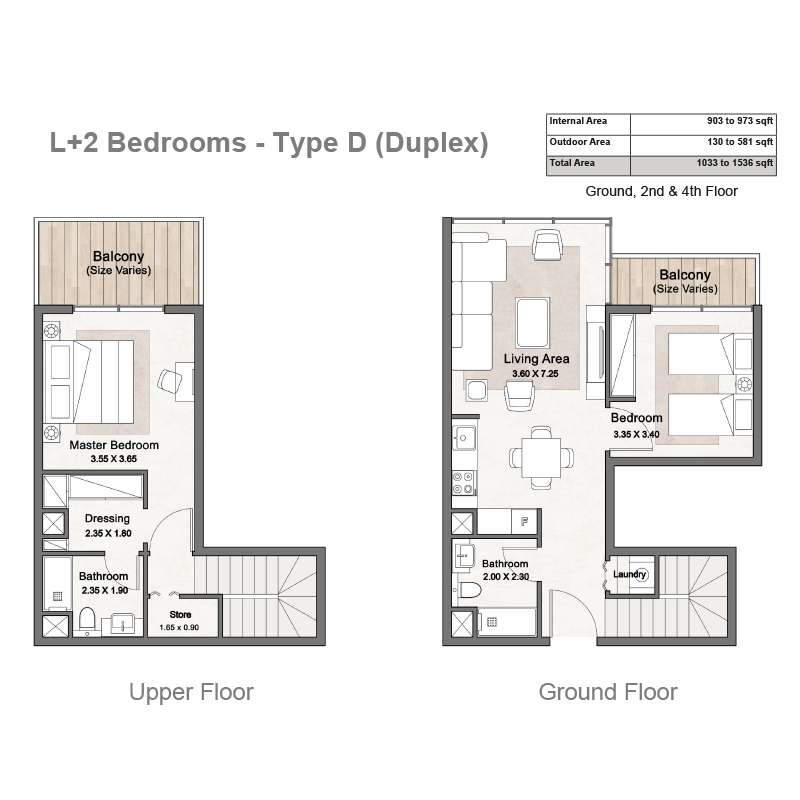 Floor Plan: L + 2 -BEDROOMS - TYPE D (DUPLEX)
