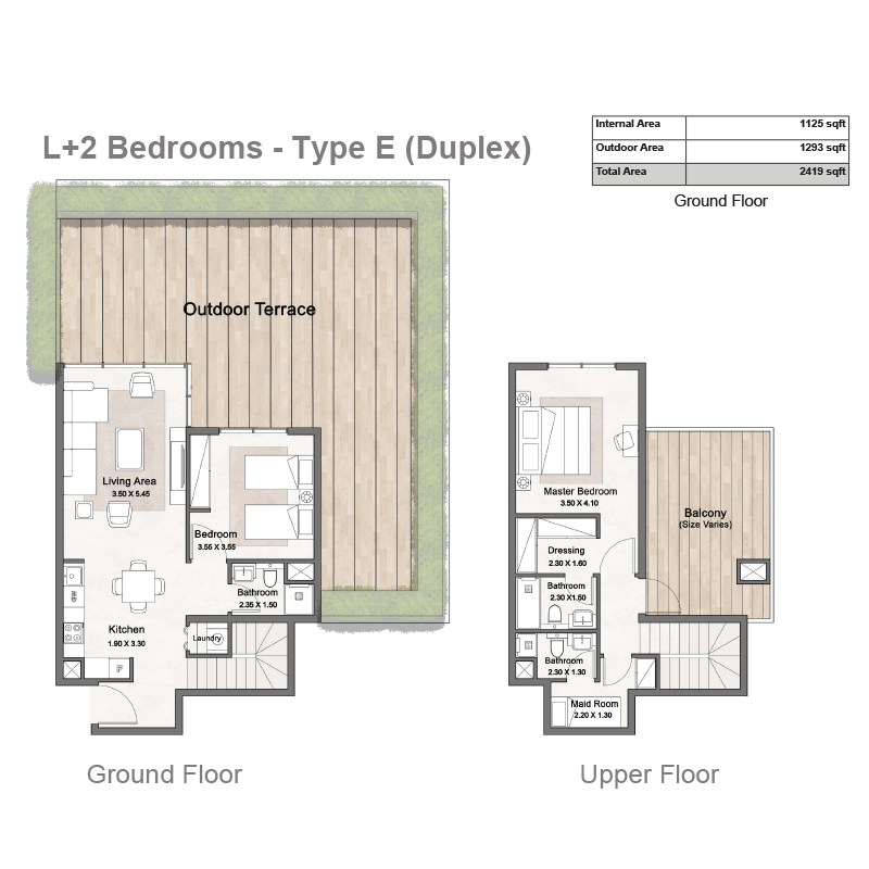 Floor Plan: L + 2 -BEDROOMS - TYPE E (DUPLEX)