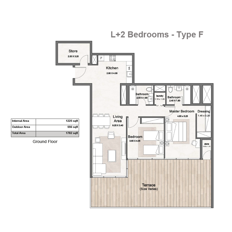Floor Plan: L + 2 -BEDROOMS - TYPE F (DUPLEX)