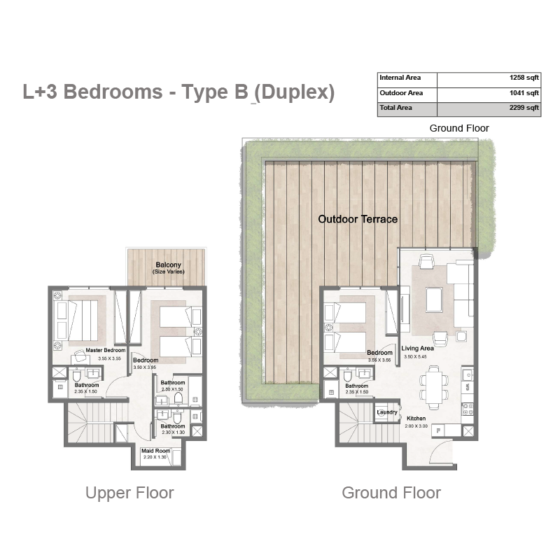 Floor Plan: L + 3 -BEDROOMS - TYPE B (DUPLEX)