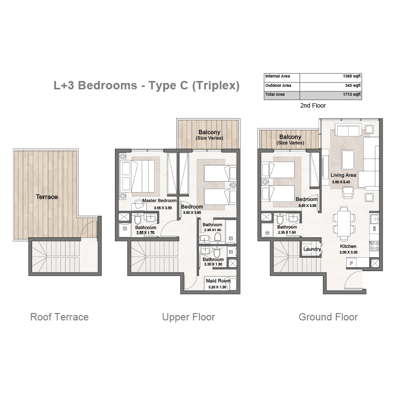 Floor Plan: L + 3 -BEDROOMS - TYPE C (TRIPLEX)